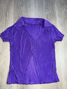 Purple Textured Short-Sleeve Women's Top